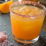 Adrenal Cocktail with pink salt rim and orange juice