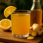 Brazilian Mounjaro Recipe: Powerful Natural Fat-Burning Drink 5 Brazilian Mounjaro drink with lemon and ginger on wooden board