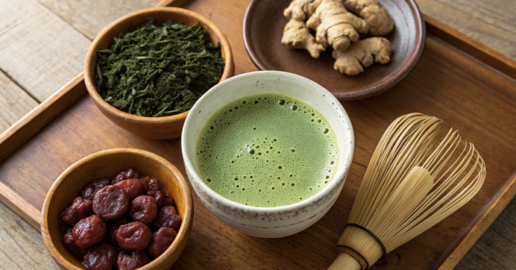 Homemade Japanese Mounjaro: 5 Clean Ingredients That Fire Up Your Metabolism Homemade Japanese mounjaro Homemade Japanese Mounjaro drink with matcha, ginger, and umeboshi