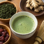 Homemade Japanese Mounjaro drink with matcha, ginger, and umeboshi