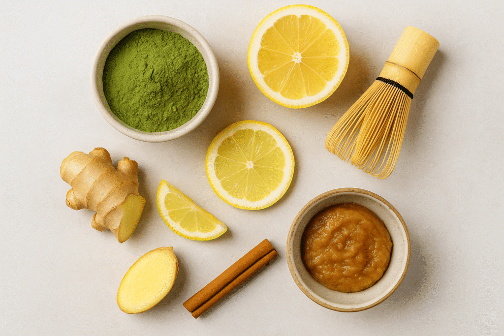 Japanese Mounjaro Recipe – Restore Calm Energy After 30 Naturally 6 ingredients for Japanese Mounjaro recipe with matcha, citrus, and fermented elements