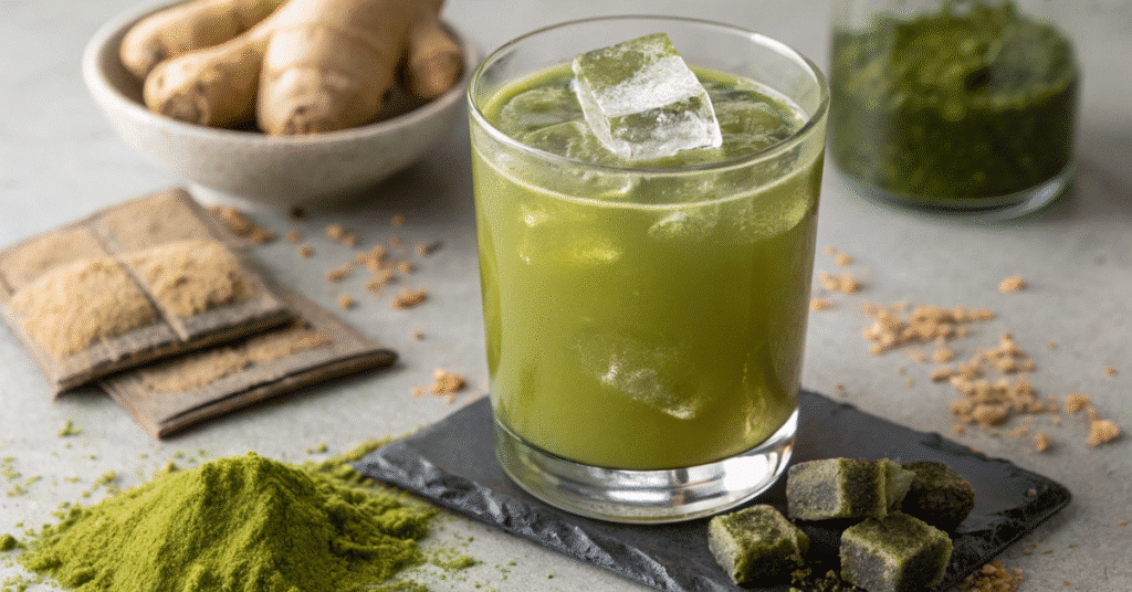 Japanese Ozempic Recipe: A Clean and Natural Slimming Drink Japanese Ozempic recipe Japanese Ozempic drink with matcha, ginger, and green cubes