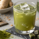 Japanese Ozempic drink with matcha, ginger, and green cubes