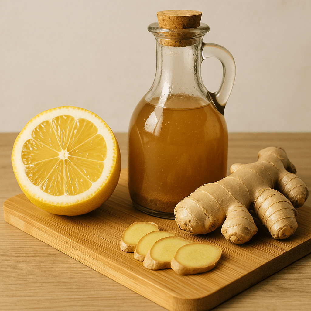 Natural Mounjaro Ingredients: 3 Powerful Benefits You’ll Love 6 sliced lemon, ginger root, and apple cider vinegar for natural mounjaro blend