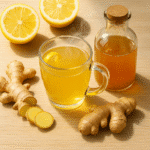 natural mounjaro ingredients drink with lemon, ginger, and apple cider vinegar