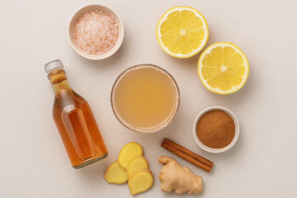 ingredients for natural zepbound drink with pink salt