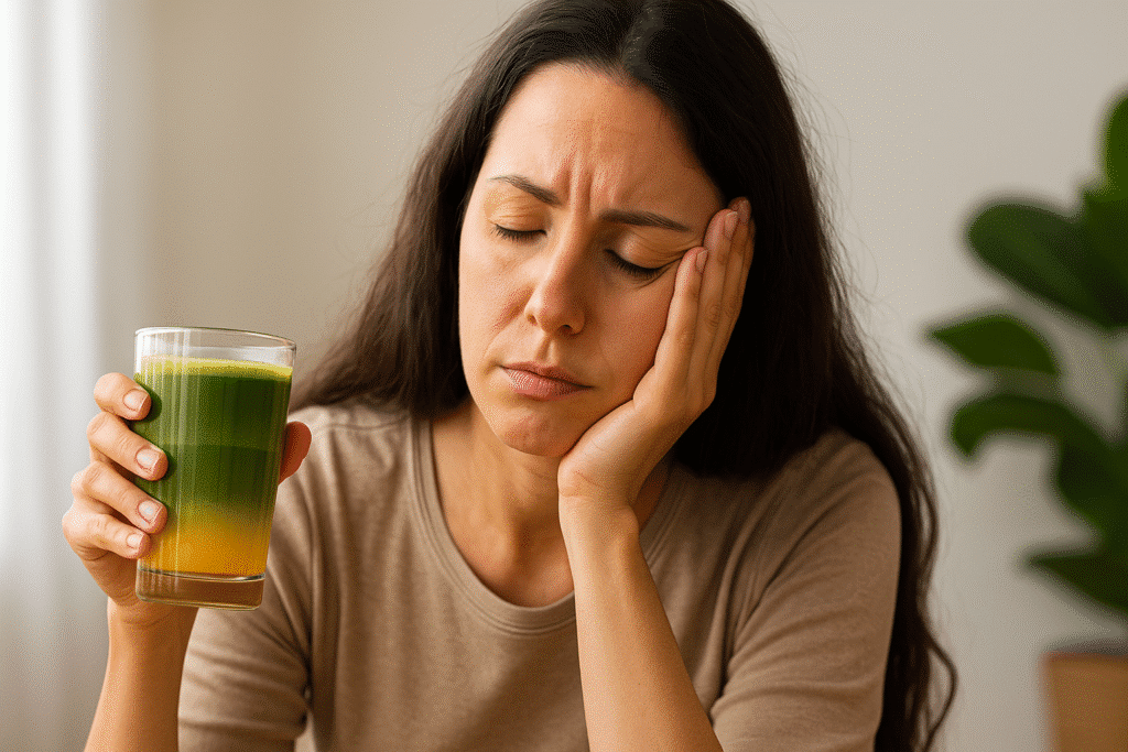 Does Mounjaro Make You Tired? 3 Truths to Feel Better Does Mounjaro make you tired Woman looking tired while holding a glass of Mounjaro drink, asking does Mounjaro make you tired