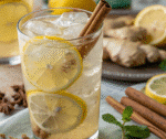 Zepbound Drink Reset in glass with lemon, ginger, cinnamon